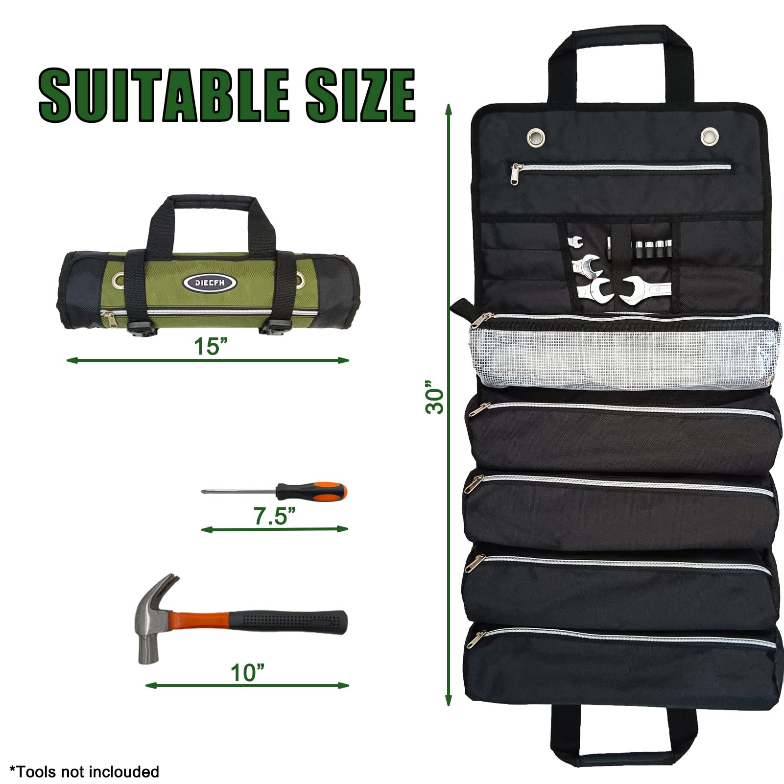 DIECFH DIECFH Tool Roll Bag Wrench Organizer for Easy Tool Storage and Transport - View 3 of 7