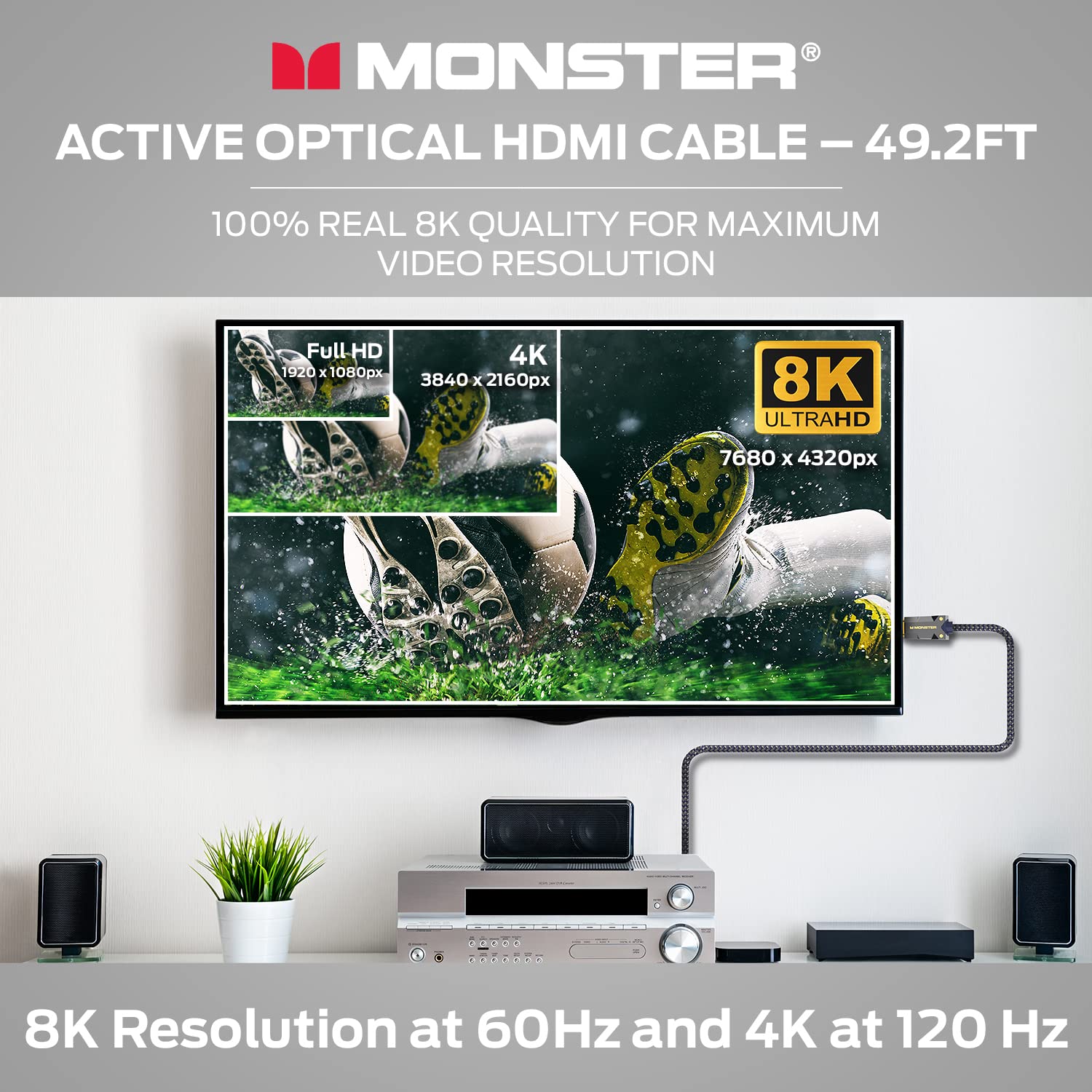 Monster Monster M-Series Active Optical Cable HDMI 2.1 48 Gbps 8K 60HZ 4K 120HZ 49.2 FT Premium with Aluminum Connector and Duraflex Jacket - View 2 of 9