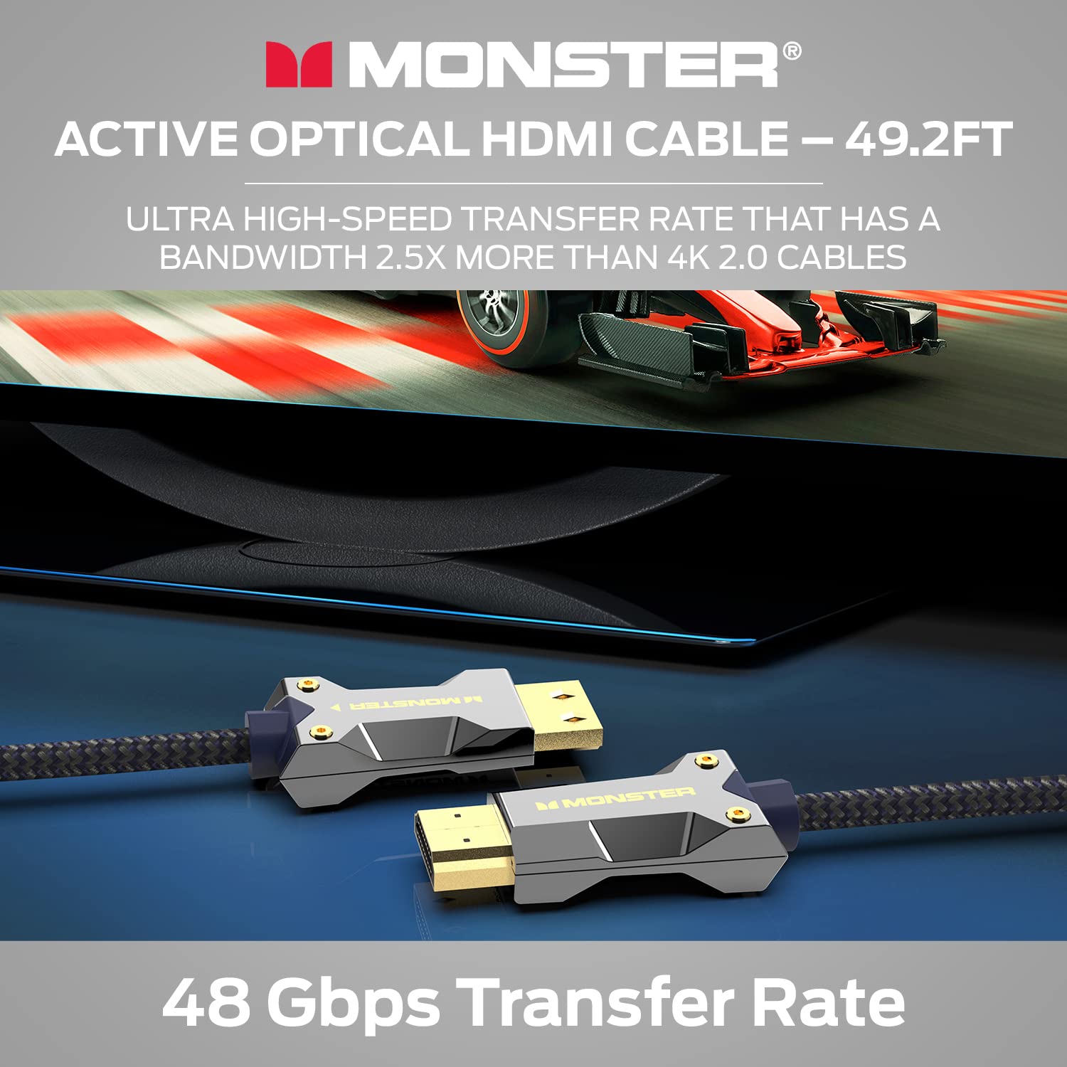 Monster Monster M-Series Active Optical Cable HDMI 2.1 48 Gbps 8K 60HZ 4K 120HZ 49.2 FT Premium with Aluminum Connector and Duraflex Jacket - View 3 of 9