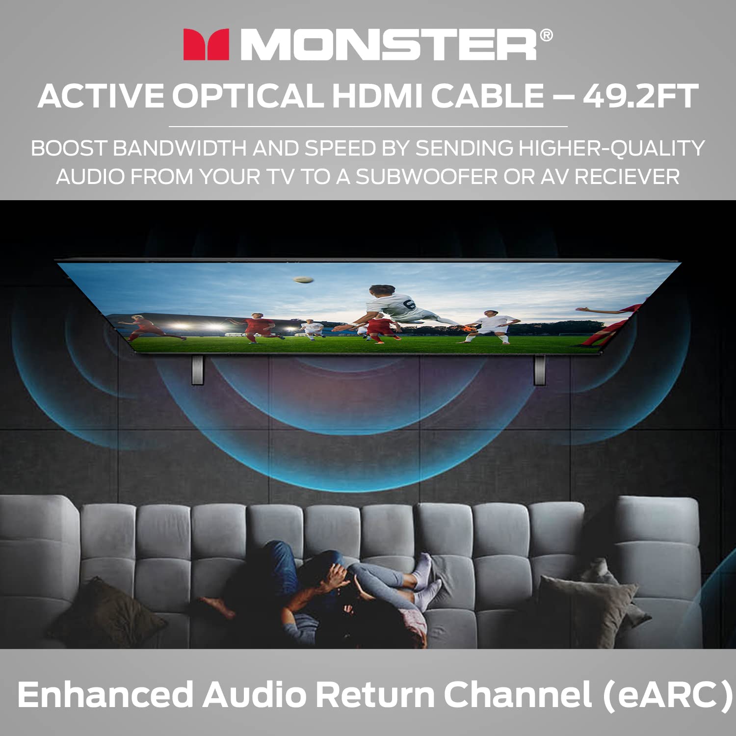 Monster Monster M-Series Active Optical Cable HDMI 2.1 48 Gbps 8K 60HZ 4K 120HZ 49.2 FT Premium with Aluminum Connector and Duraflex Jacket - View 4 of 9