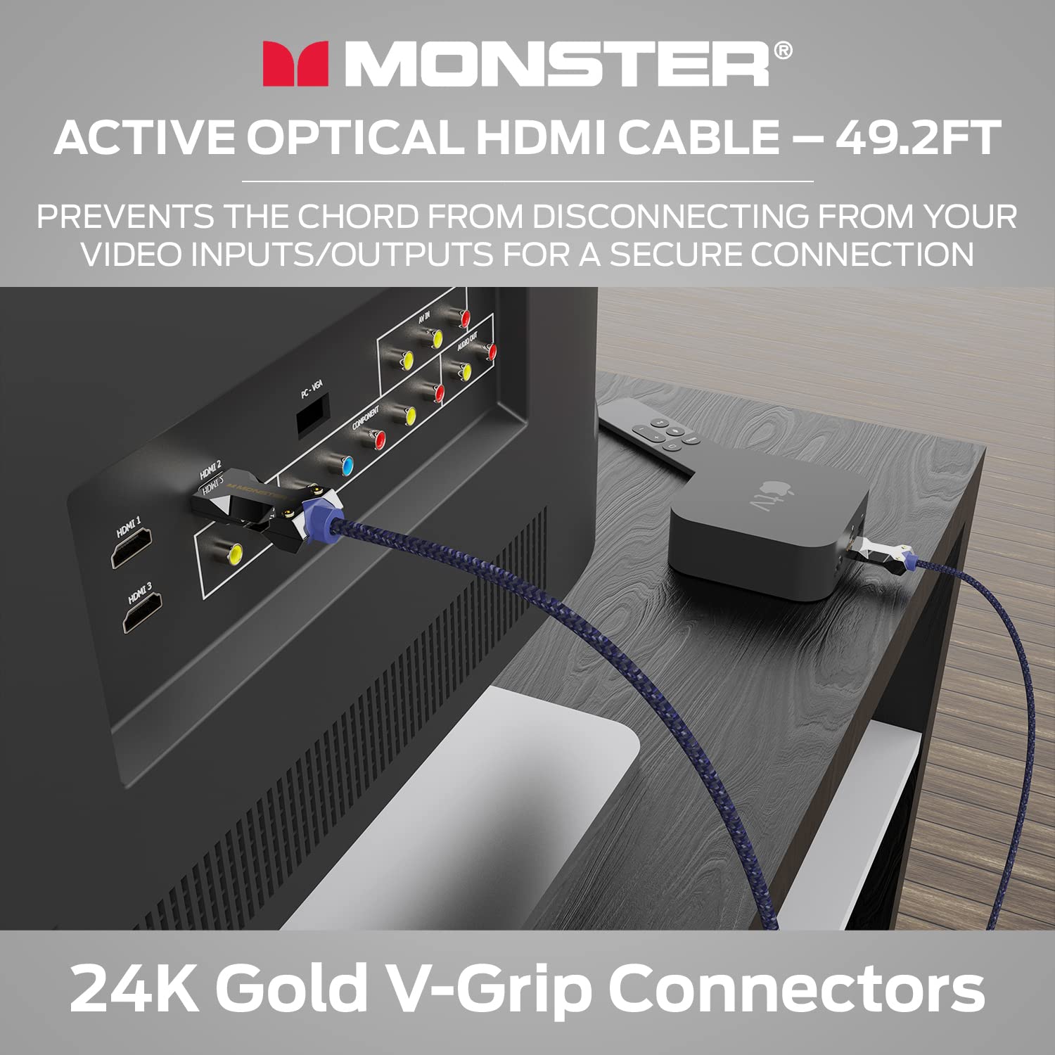 Monster Monster M-Series Active Optical Cable HDMI 2.1 48 Gbps 8K 60HZ 4K 120HZ 49.2 FT Premium with Aluminum Connector and Duraflex Jacket - View 6 of 9