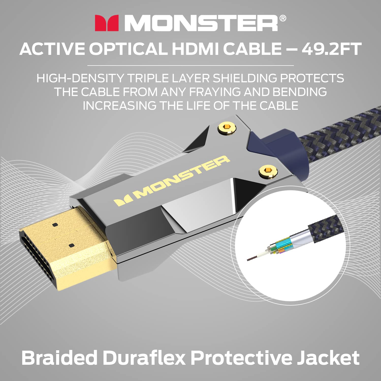 Monster Monster M-Series Active Optical Cable HDMI 2.1 48 Gbps 8K 60HZ 4K 120HZ 49.2 FT Premium with Aluminum Connector and Duraflex Jacket - View 7 of 9