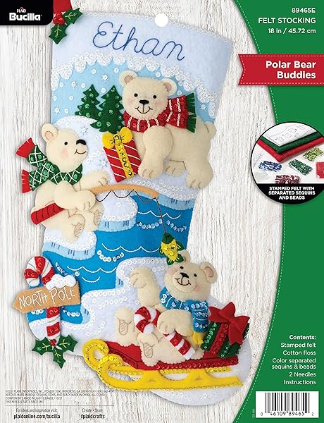 Bucilla Bucilla Felt Applique 18 Inch Stocking Making Kit Polar Bear Buddies Ideal for DIY Arts and Crafts 89465E