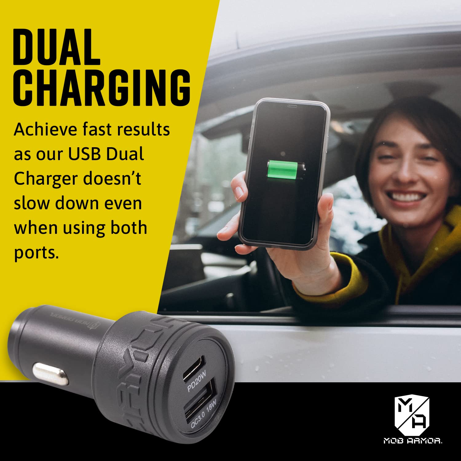 Mob Armor Mob Armor 38W Dual USB Quick Charge Car Charger - Fast USB A & C Adapter for Phones - View 3 of 7