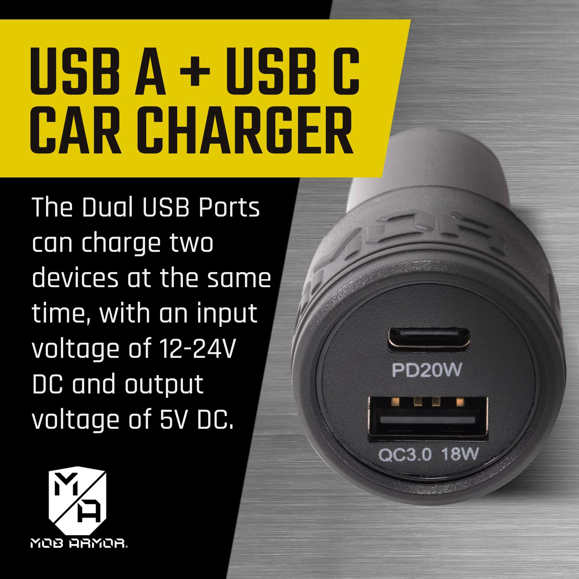 Mob Armor Mob Armor 38W Dual USB Quick Charge Car Charger - Fast USB A & C Adapter for Phones - View 4 of 7
