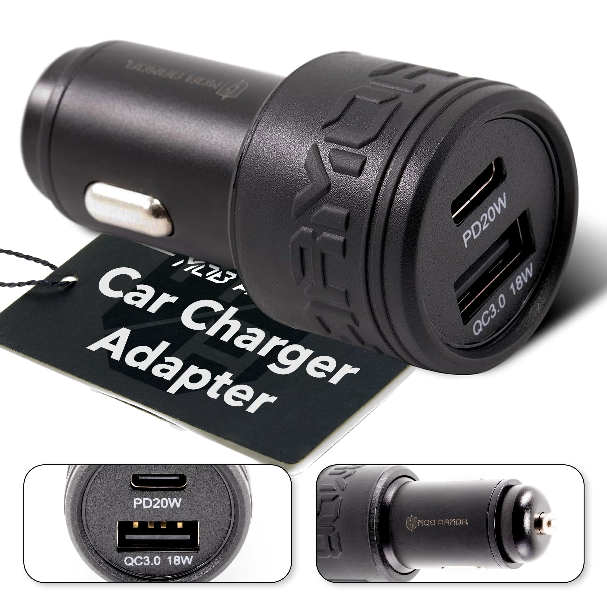 Mob Armor 38W Dual USB Quick Charge Car Charger - Fast USB A & C Adapter for Phones