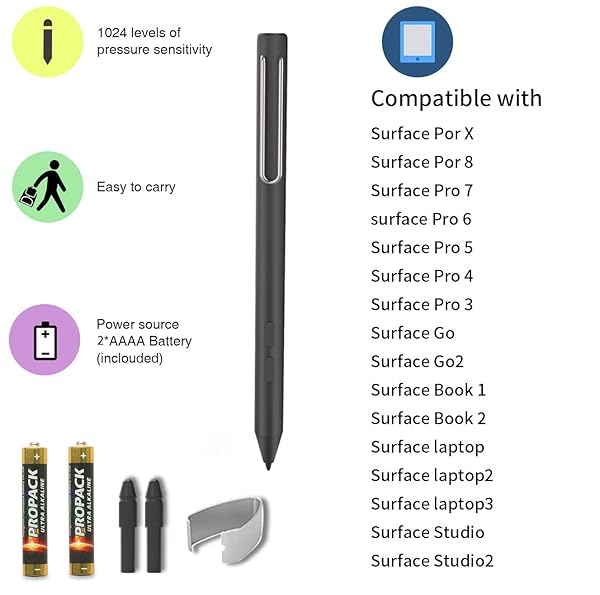 SSS·GRGB Stylus Pen for Microsoft Surface Pro X/8/7/6/5/4/3 & Surface Book/Laptop - 1024 Pressure Sensitivity (Black) - View 4 of 8