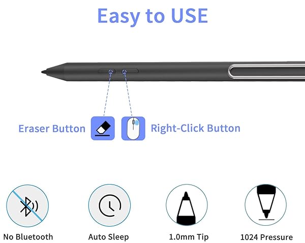 SSS·GRGB Stylus Pen for Microsoft Surface Pro X/8/7/6/5/4/3 & Surface Book/Laptop - 1024 Pressure Sensitivity (Black) - View 6 of 8