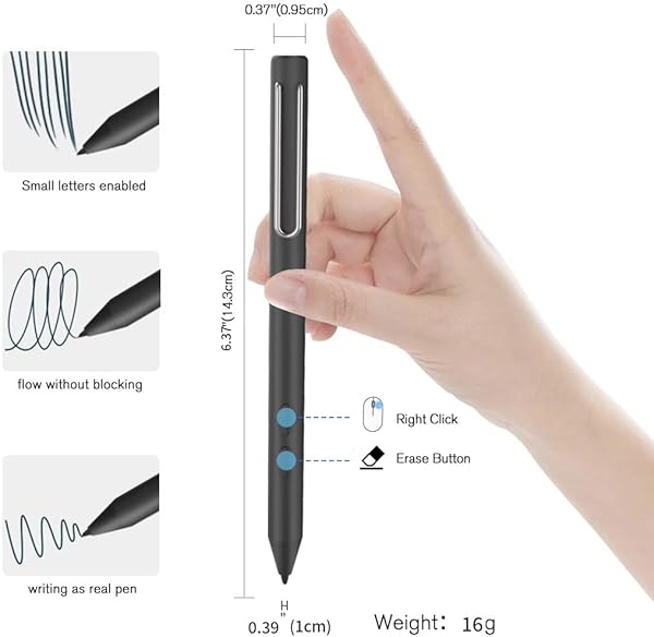SSS·GRGB Stylus Pen for Microsoft Surface Pro X/8/7/6/5/4/3 & Surface Book/Laptop - 1024 Pressure Sensitivity (Black) - View 7 of 8