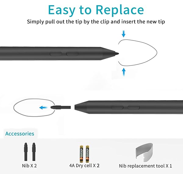 SSS·GRGB Stylus Pen for Microsoft Surface Pro X/8/7/6/5/4/3 & Surface Book/Laptop - 1024 Pressure Sensitivity (Black) - View 8 of 8