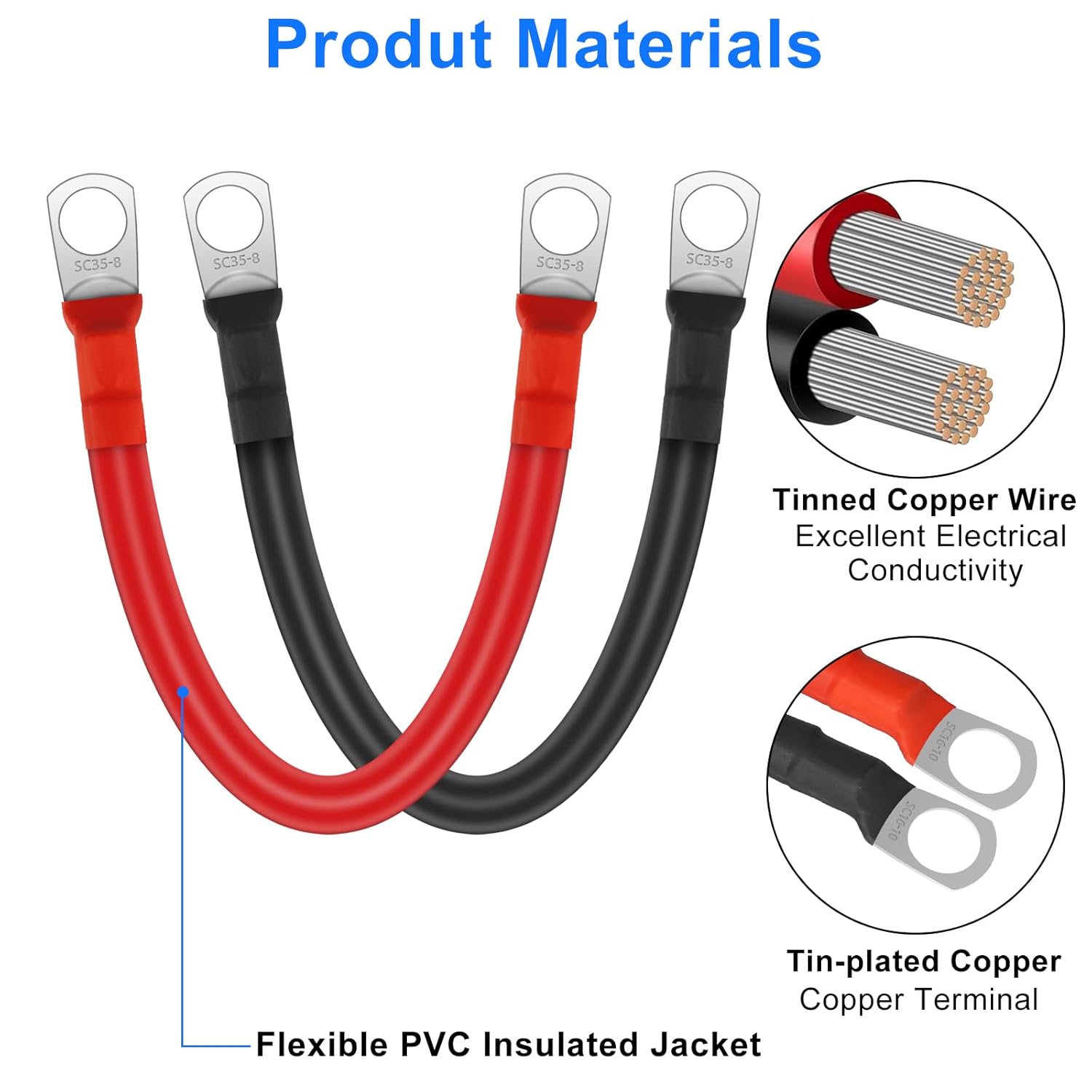 Linkstyle Linkstyle 2PCS 2AWG Battery Cables 15cm 12V Copper Power Inverter Leads with 5/16 Inch Lugs Ring Terminals - View 3 of 7
