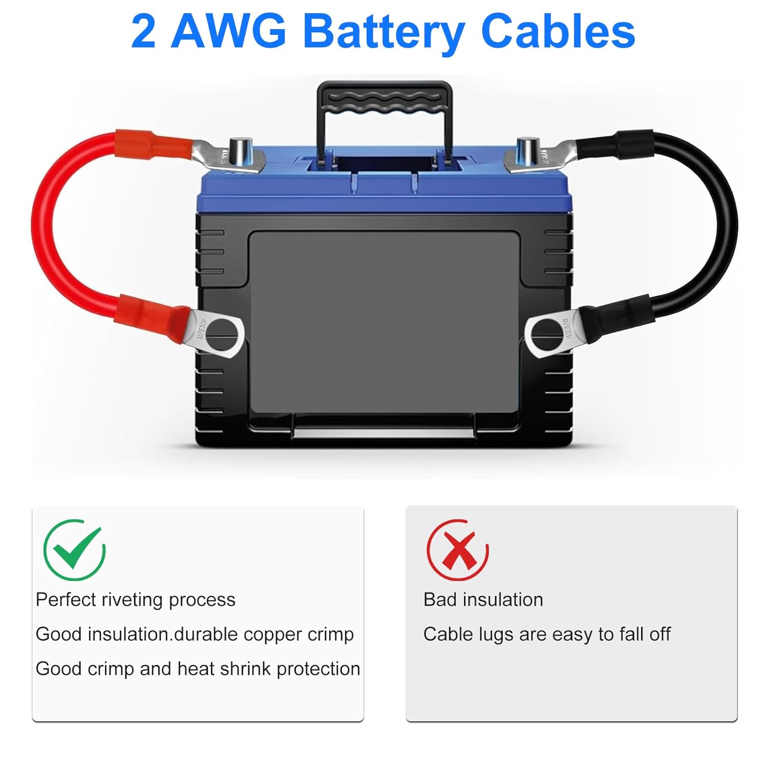 Linkstyle Linkstyle 2PCS 2AWG Battery Cables 15cm 12V Copper Power Inverter Leads with 5/16 Inch Lugs Ring Terminals - View 5 of 7