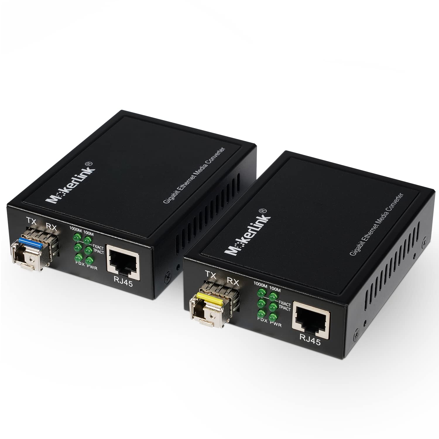 MokerLink MokerLink Gigabit SFP to RJ45 Converter 2 Pack BIDI Mode Fiber to Ethernet Media Converter 10/100/1000Mbps RJ45 Port 20KM Range