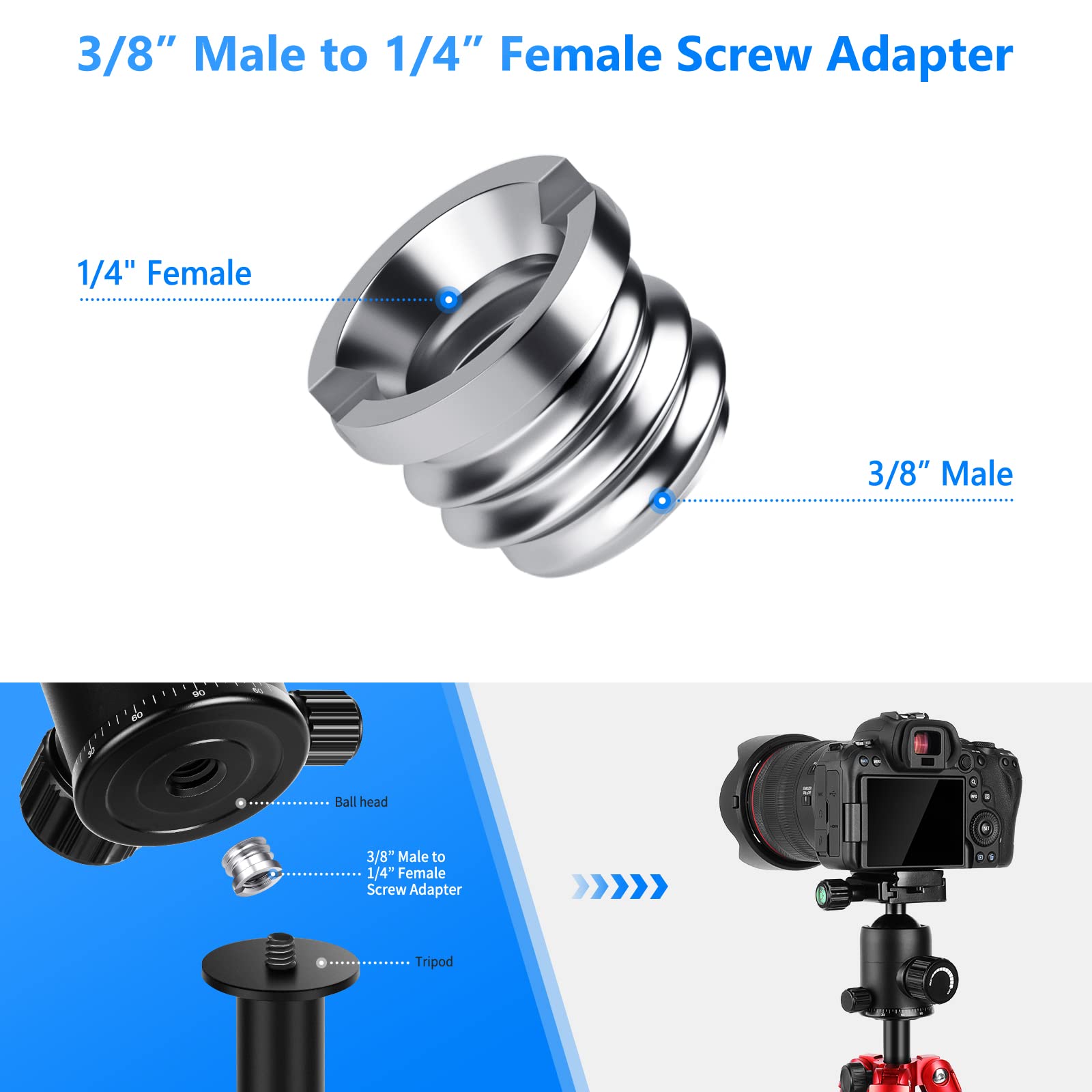 NEEWER NEEWER Camera Screw Adapter Set 22 Pieces 1/4 to 1/4 and 1/4 to 3/8 Tripod Mount Converter for Camera Monopod Ball Head Flash Light Stand - View 4 of 9