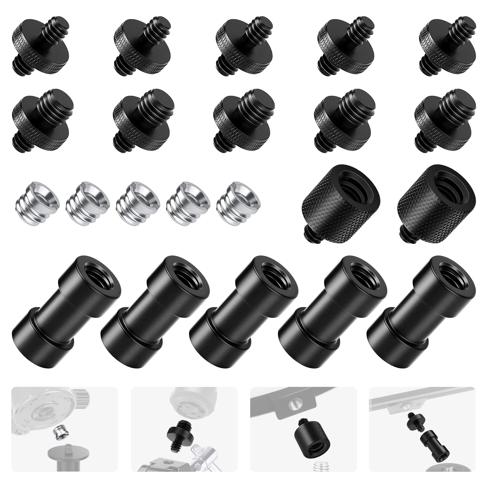 NEEWER Camera Screw Adapter Set 22 Pieces 1/4 to 1/4 and 1/4 to 3/8 Tripod Mount Converter for Camera Monopod Ball Head Flash Light Stand