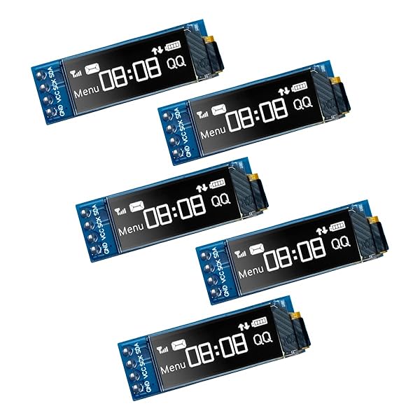 Hosyond Hosyond 5 Pcs 0.91 Inch I2C OLED Display Module for Arduino & Raspberry Pi - White Screen, DC 3.3V-5V Compatible