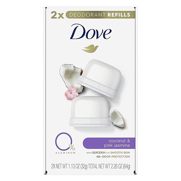 Dove Shop Dove Refillable Deodorant Kit: Coconut & Pink Jasmine, 0% Aluminum, 2 Refills for Women