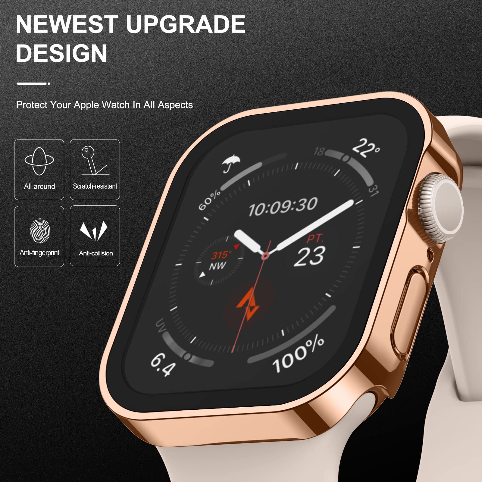 Adepoy Adepoy 2 Pack Hard Case for Apple Watch 45mm Series 9 8 7 with Tempered Glass Screen Protector Rosegold Clear Ultra Thin Durable Cover - View 2 of 7