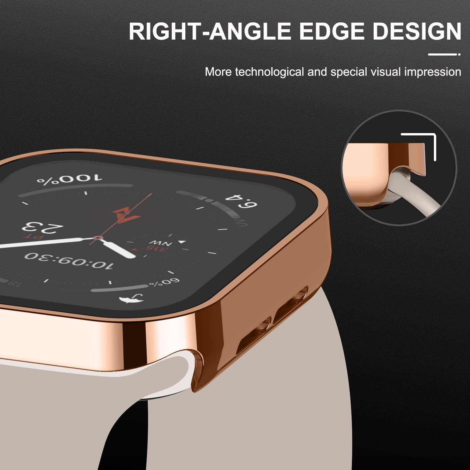 Adepoy Adepoy 2 Pack Hard Case for Apple Watch 45mm Series 9 8 7 with Tempered Glass Screen Protector Rosegold Clear Ultra Thin Durable Cover - View 3 of 7