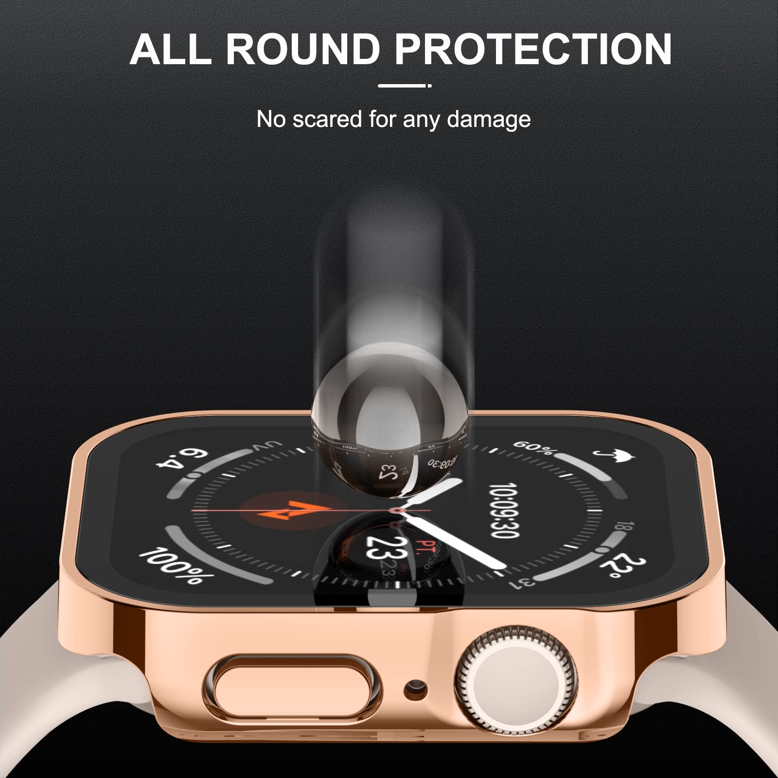 Adepoy Adepoy 2 Pack Hard Case for Apple Watch 45mm Series 9 8 7 with Tempered Glass Screen Protector Rosegold Clear Ultra Thin Durable Cover - View 4 of 7