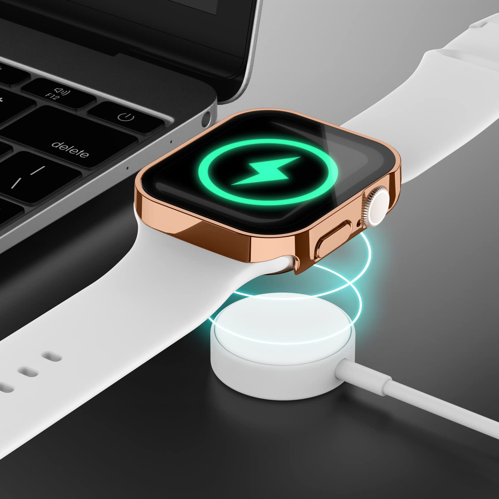 Adepoy Adepoy 2 Pack Hard Case for Apple Watch 45mm Series 9 8 7 with Tempered Glass Screen Protector Rosegold Clear Ultra Thin Durable Cover - View 5 of 7