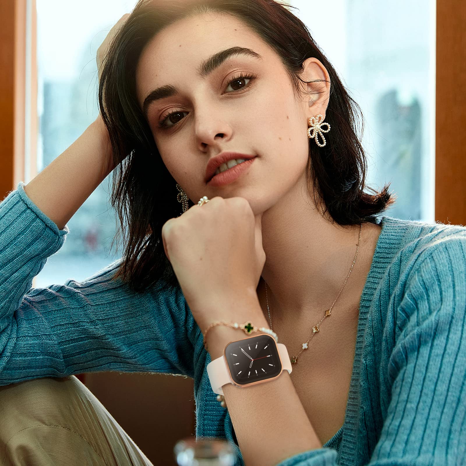 Adepoy Adepoy 2 Pack Hard Case for Apple Watch 45mm Series 9 8 7 with Tempered Glass Screen Protector Rosegold Clear Ultra Thin Durable Cover - View 7 of 7