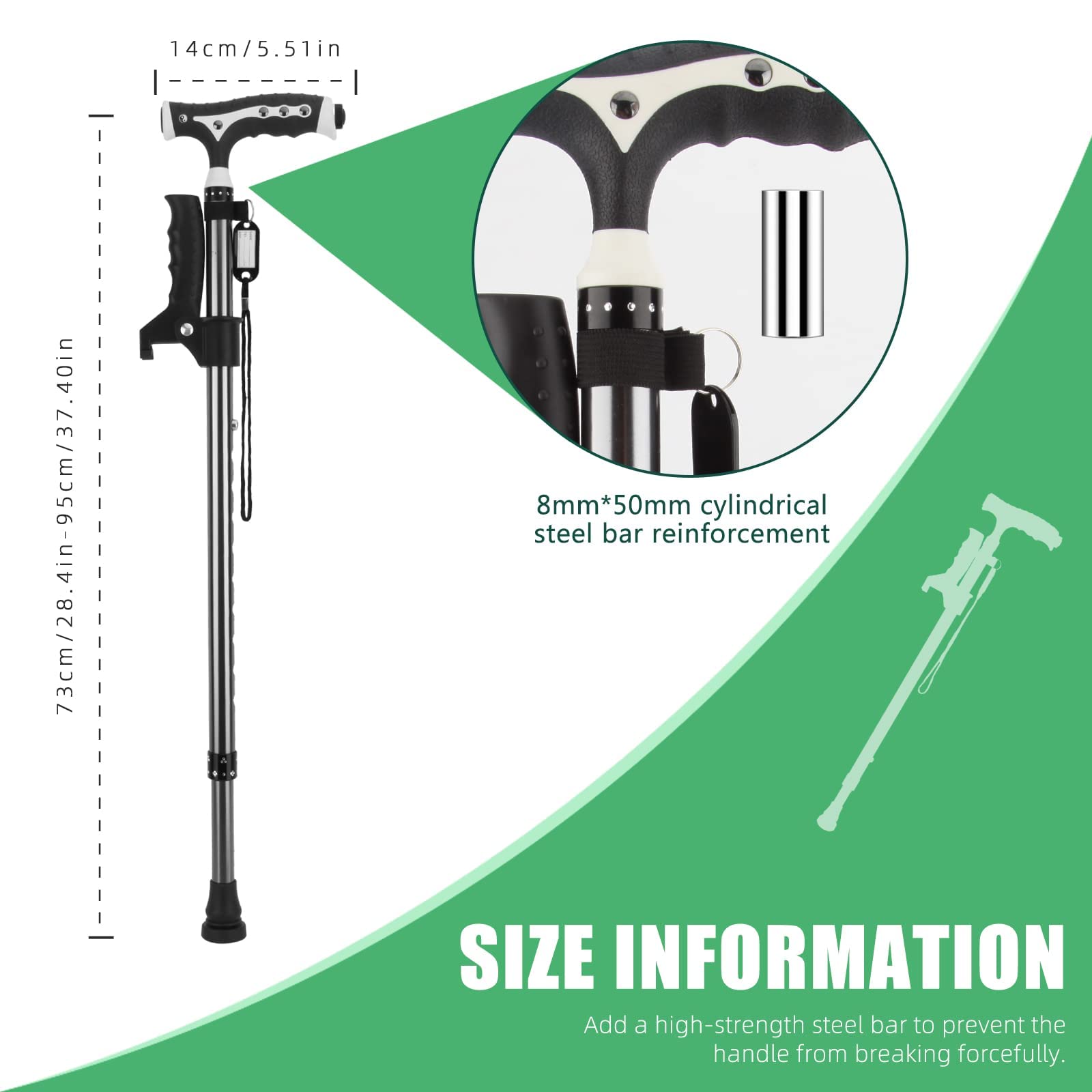 Yayayo Lightweight Adjustable Walking Cane for Men and Women 440 Lbs Capacity Heavy Duty Foldable Free Standing with LED for Seniors Black - View 4 of 8