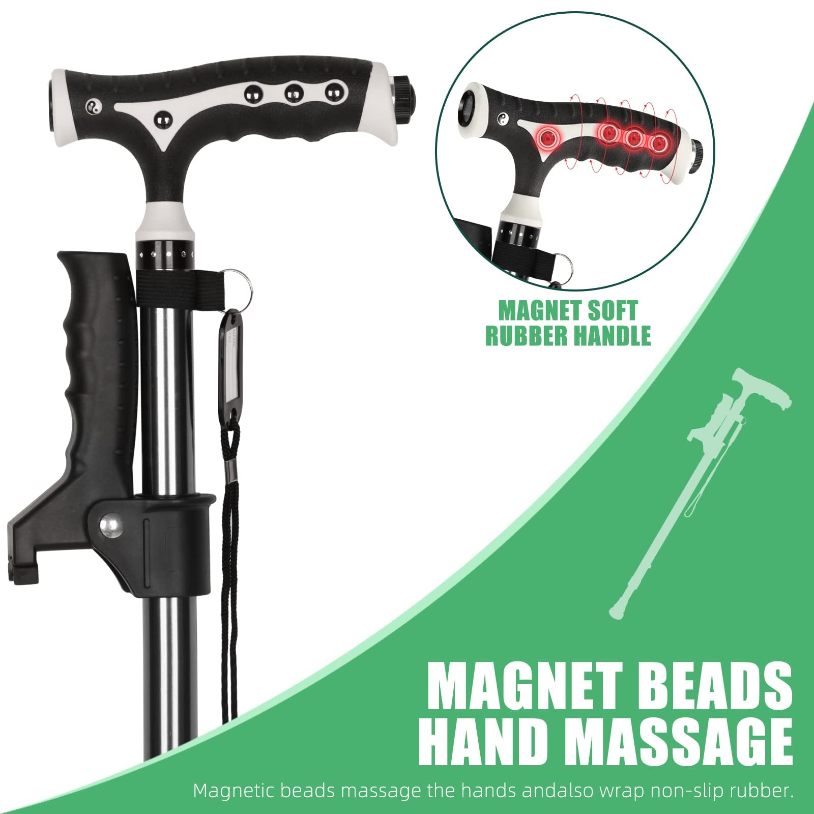 Yayayo Lightweight Adjustable Walking Cane for Men and Women 440 Lbs Capacity Heavy Duty Foldable Free Standing with LED for Seniors Black - View 7 of 8