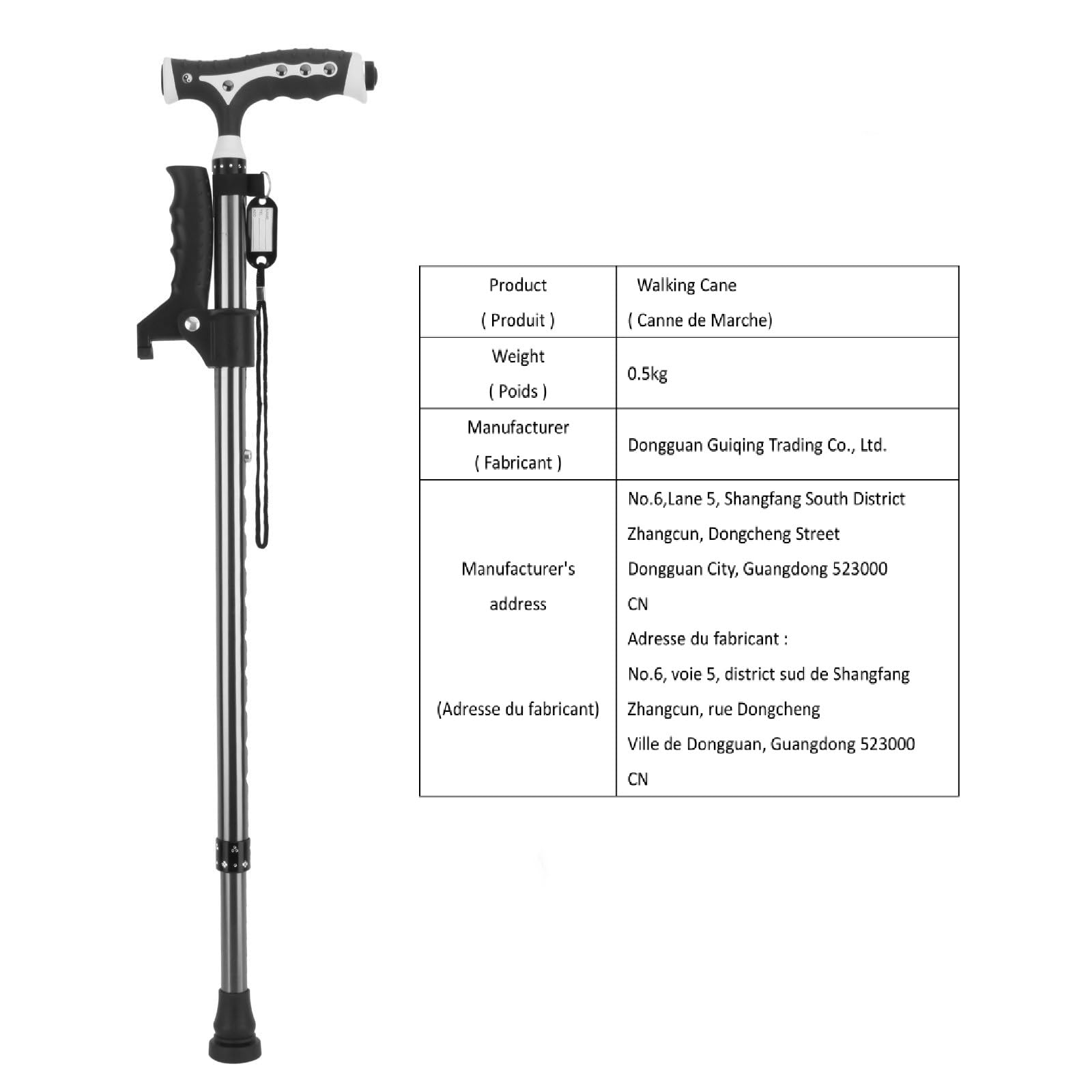 Yayayo Lightweight Adjustable Walking Cane for Men and Women 440 Lbs Capacity Heavy Duty Foldable Free Standing with LED for Seniors Black - View 8 of 8