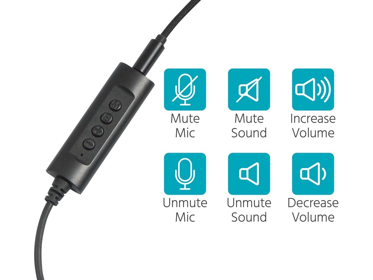 Monoprice WFH Wired On-Ear Headset with USB Controller for Work and School Lightweight Black - View 5 of 6