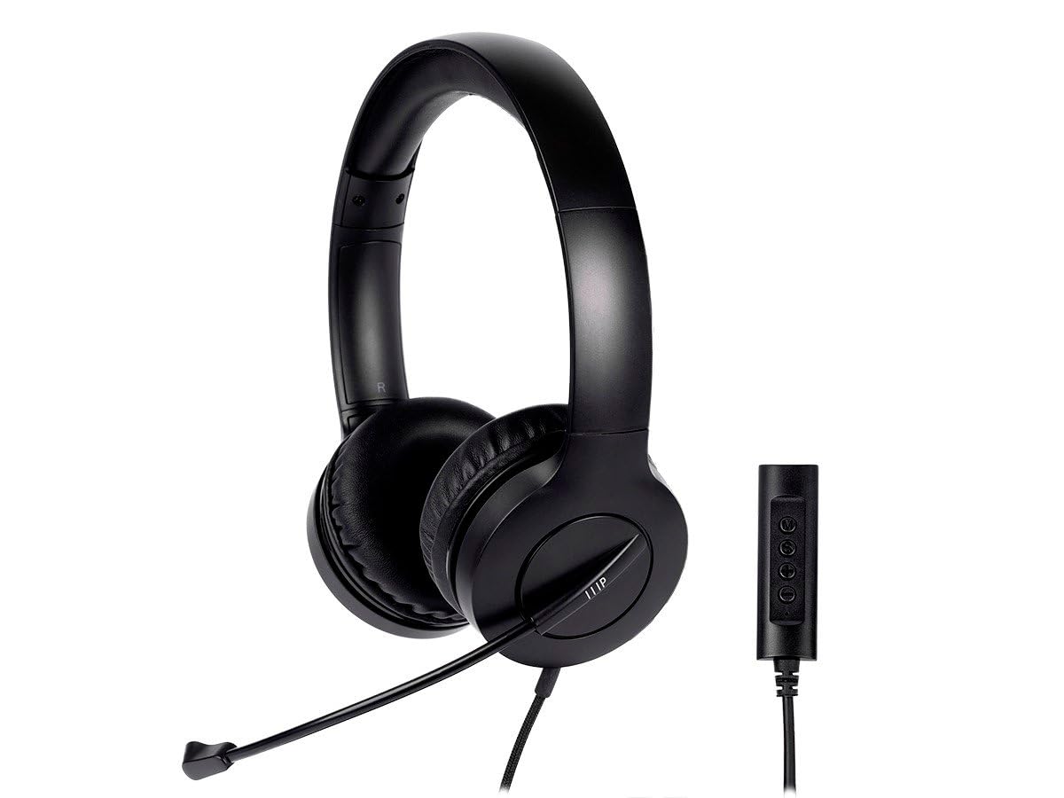 Monoprice WFH Wired On-Ear Headset with USB Controller for Work and School Lightweight Black