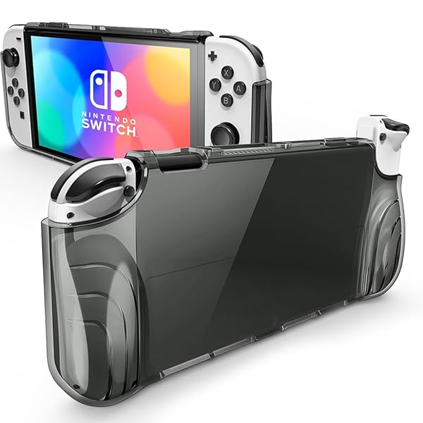 "Protective Mumba Case for Nintendo Switch OLED 2021 - Clear TPU Cover & Grip for 7" Console & Joy-Con (FrostBlack)"