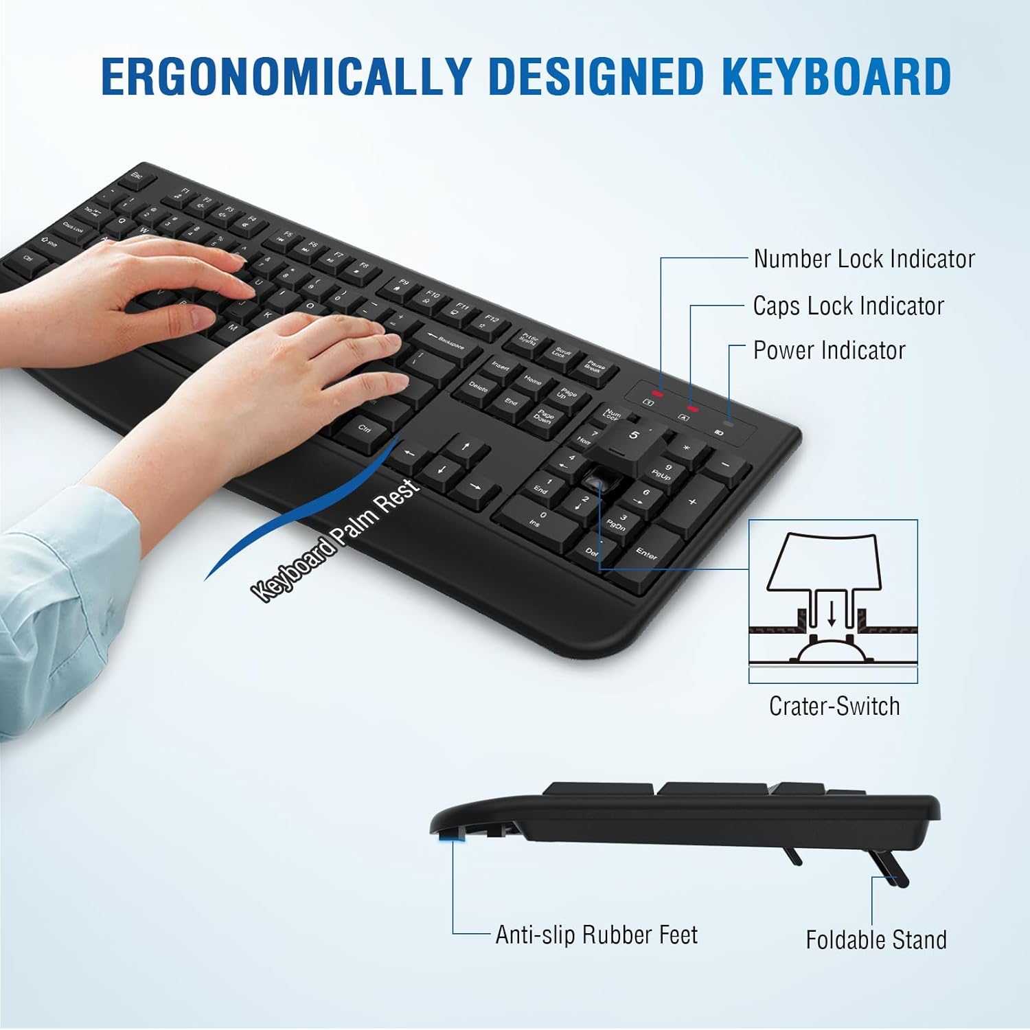 QUASIO Wireless Keyboard and Mouse Combo Full-Sized 2.4GHz with Comfortable Palm Rest for Windows Mac OS PC Desktops Laptops Black - View 4 of 7