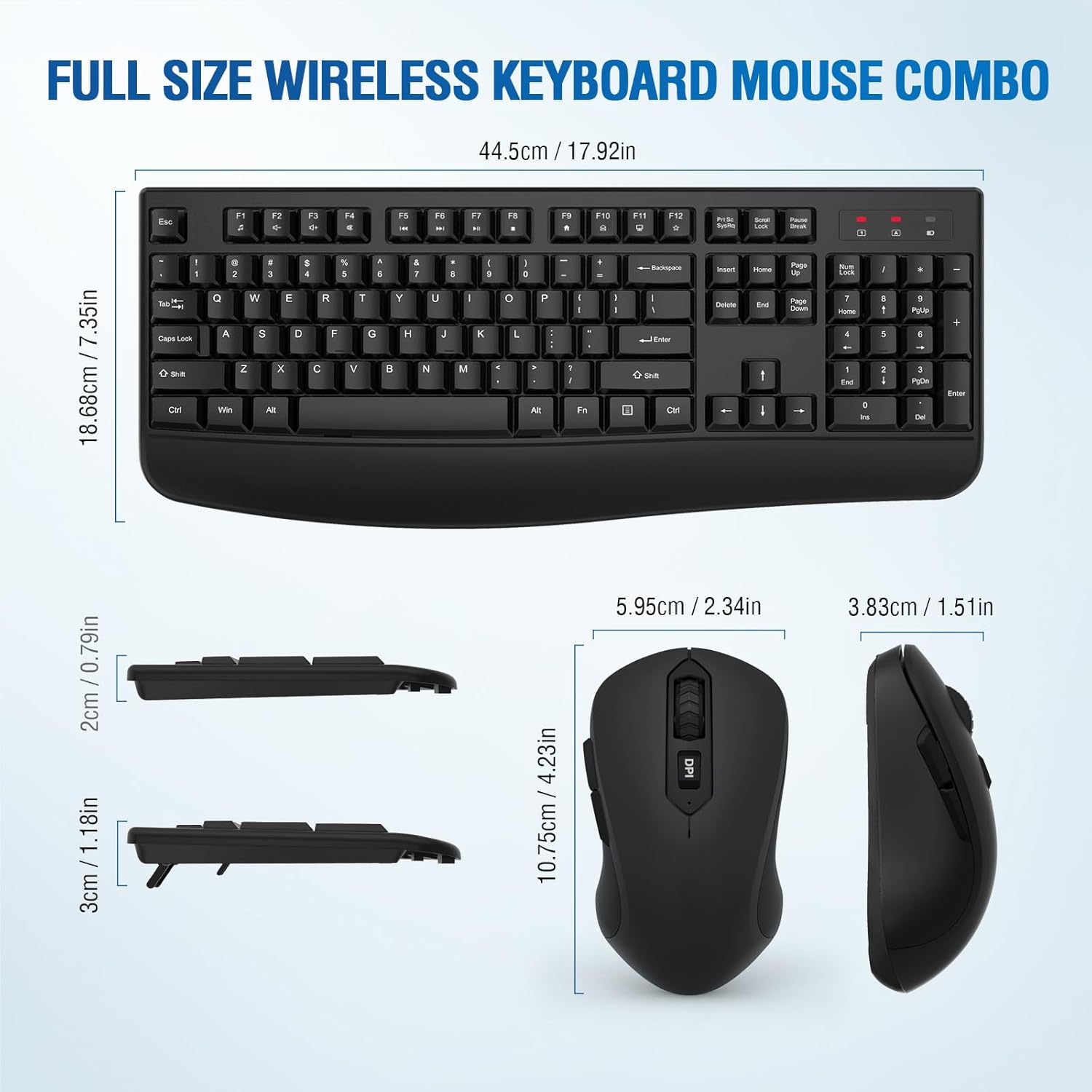 QUASIO Wireless Keyboard and Mouse Combo Full-Sized 2.4GHz with Comfortable Palm Rest for Windows Mac OS PC Desktops Laptops Black - View 6 of 7