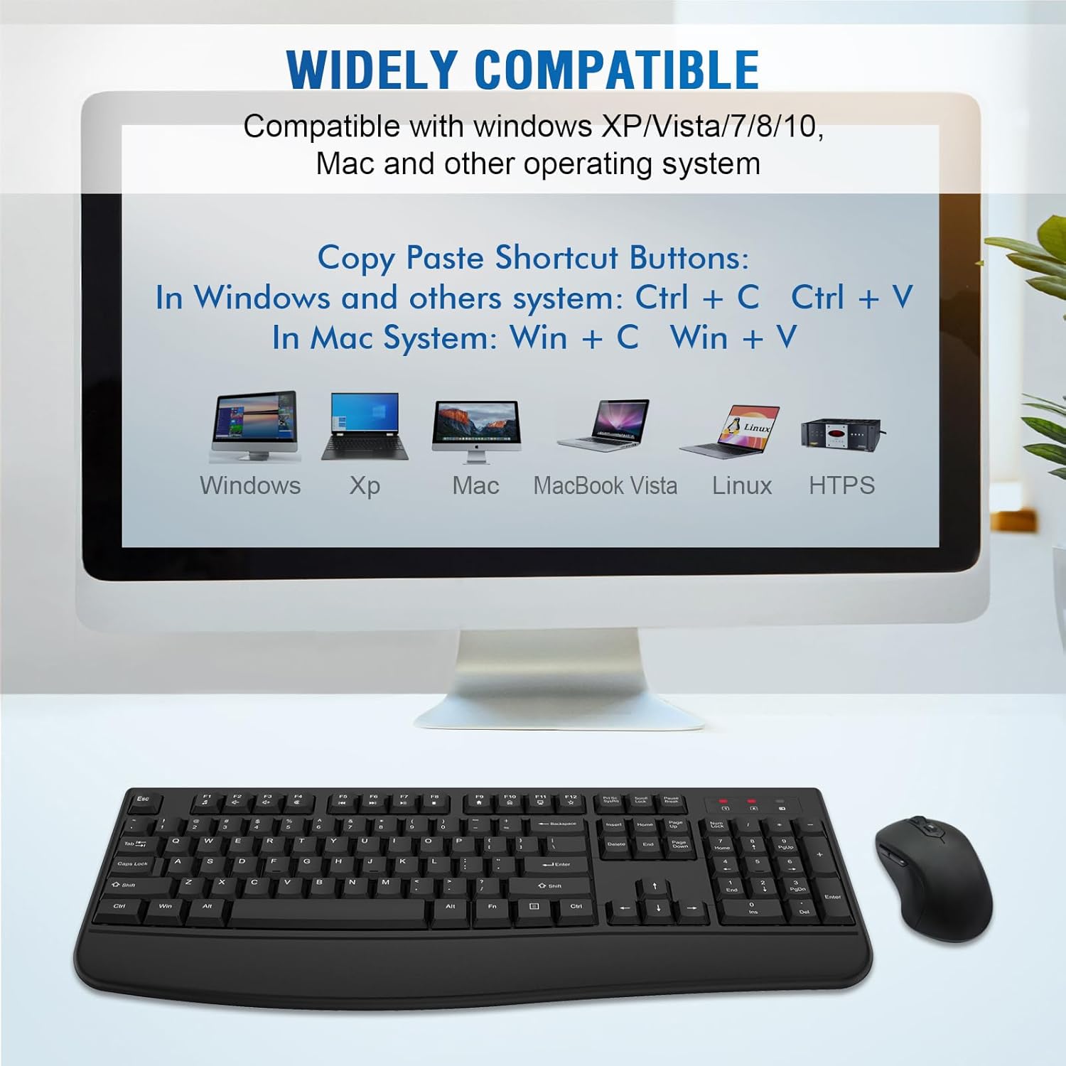 QUASIO Wireless Keyboard and Mouse Combo Full-Sized 2.4GHz with Comfortable Palm Rest for Windows Mac OS PC Desktops Laptops Black - View 7 of 7