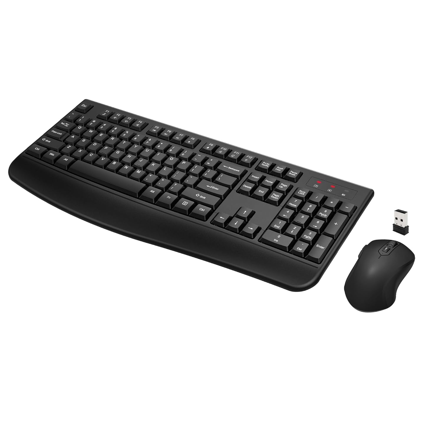 QUASIO Wireless Keyboard and Mouse Combo Full-Sized 2.4GHz with Comfortable Palm Rest for Windows Mac OS PC Desktops Laptops Black