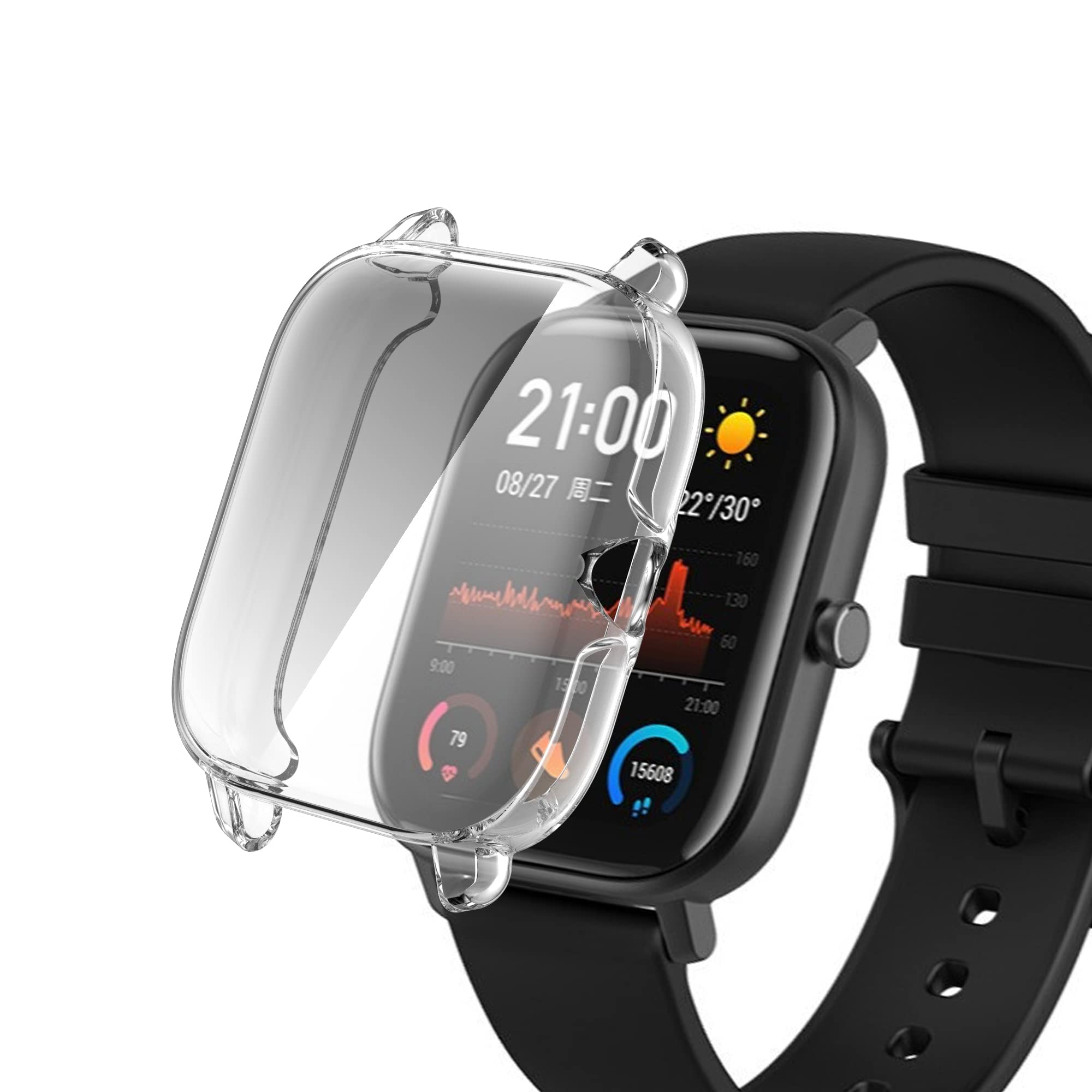 TenCloud TenCloud Cases for Amazfit GTS 3 Smartwatch Soft TPU Shockproof Bumper Cover and Screen Protector for Men and Women in Black Gray Clear - View 5 of 6