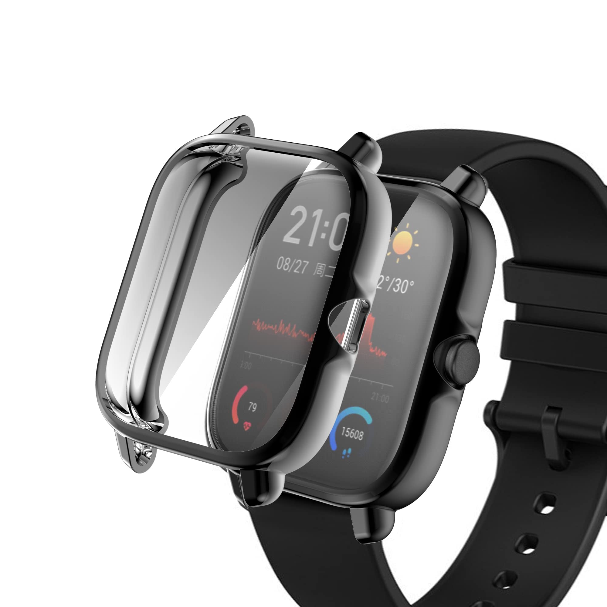 TenCloud TenCloud Cases for Amazfit GTS 3 Smartwatch Soft TPU Shockproof Bumper Cover and Screen Protector for Men and Women in Black Gray Clear - View 6 of 6