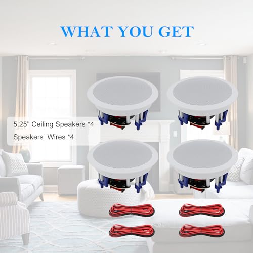 Herdio Herdio Ceiling Speakers 2-Way 5.25&amp;quot; 600 Watts Passive Wired Flush Mount in Wall Speakers for Home Theater Living Room Office Covered Porches(2Pairs, Paintable-Grille) - View 6 of 7