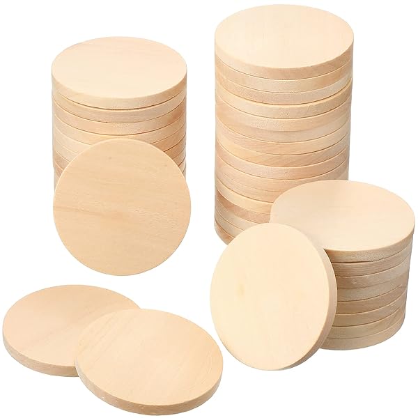 Yulejo 50 PCS 2 Inch Natural Wood Slices Unfinished Round Discs for DIY Arts and Crafts Projects Thick Wooden Tags