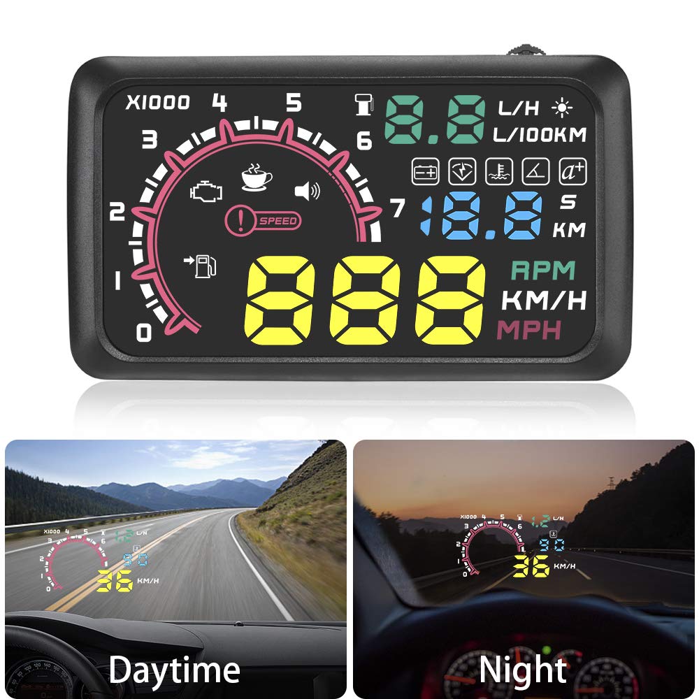 TOTMOX HUD Head Up Display Speedometer for Car 5.5 Inch Universal Digital Speedometer with OBDII Over Speed Alarm KMH MPH Windshield Projector - View 5 of 7