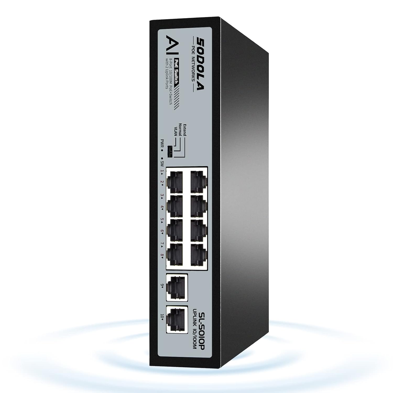Sodola SODOLA 8 Port PoE Switch 100Mbps with 8 PoE+ Ports and 2 Ethernet Uplinks Fanless Metal Plug and Play Unmanaged Network Switch