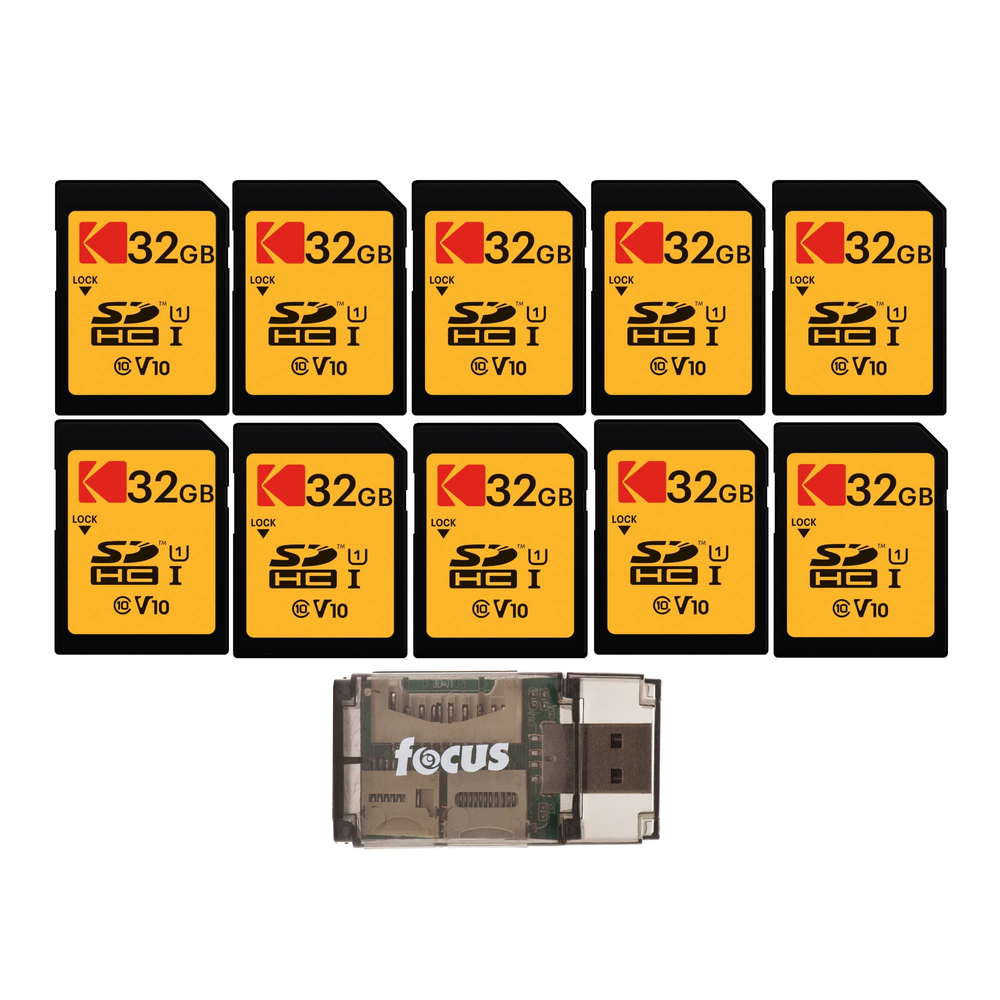 Kodak 32GB Class 10 UHS-I U1 SDHC Memory Card 10 Pack with High-Speed USB 2.0 Card Reader Bundle