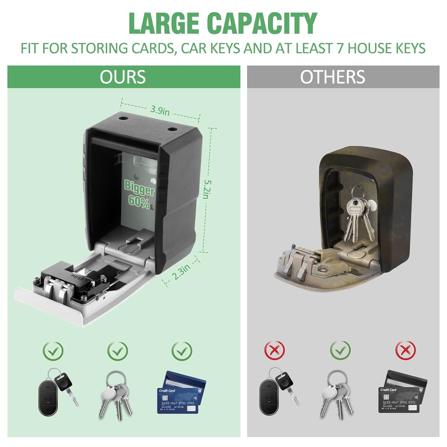 upxon UPXON Extra Large Key Lock Box with Resettable 4 Digit Combination for Car House Keys Weatherproof Wall Mount Ideal for Home Hotels Airbnb Schools - View 2 of 6