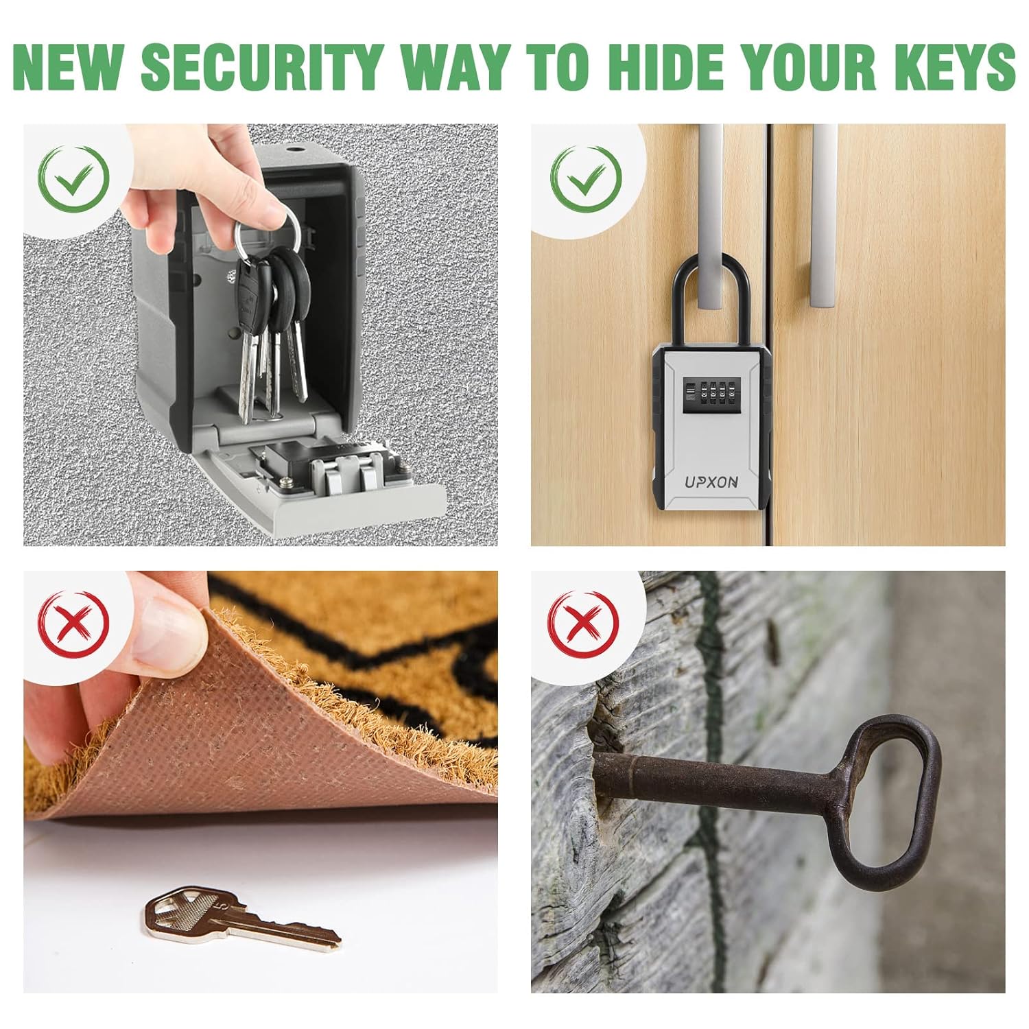 upxon UPXON Extra Large Key Lock Box with Resettable 4 Digit Combination for Car House Keys Weatherproof Wall Mount Ideal for Home Hotels Airbnb Schools - View 5 of 6