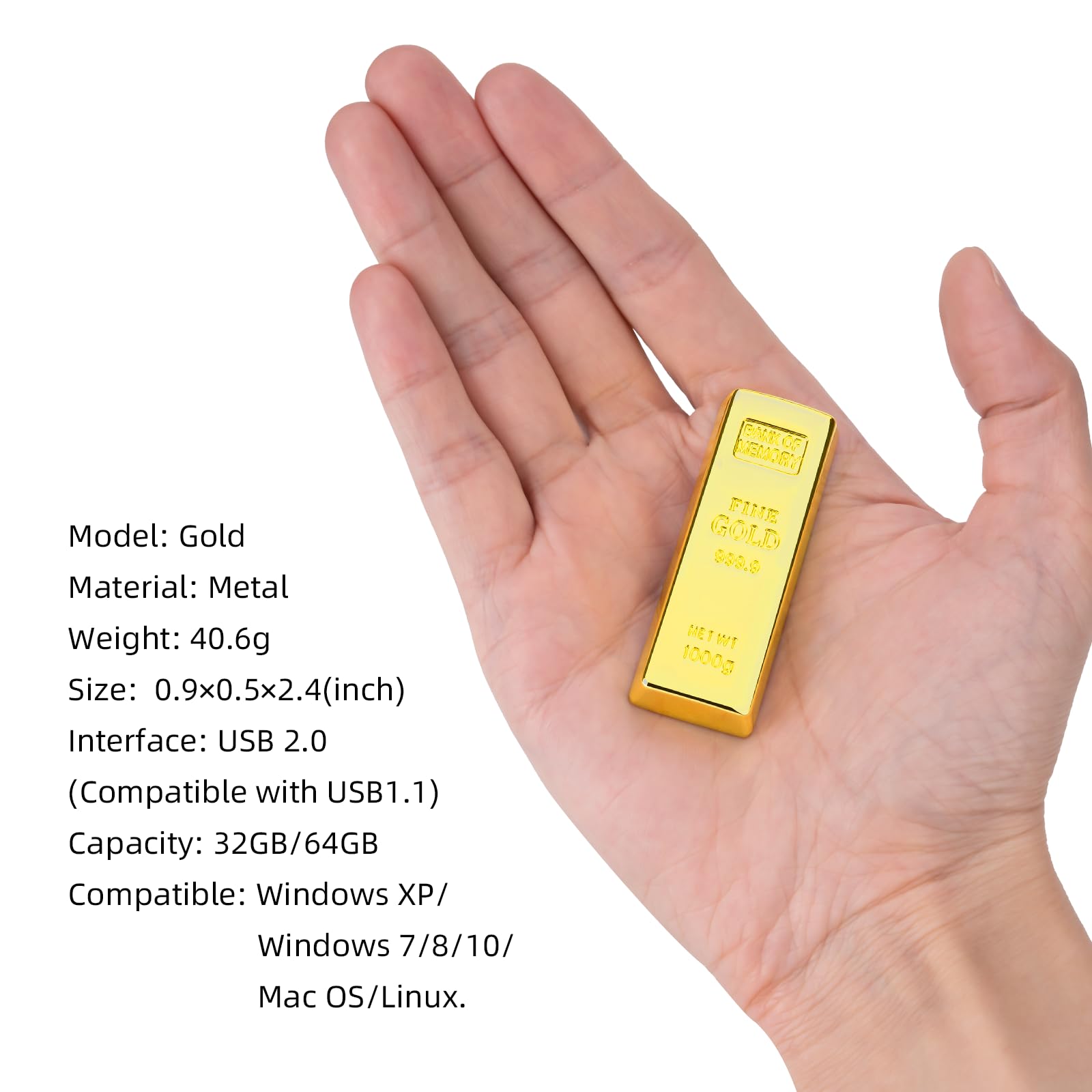 BORLTER CLAMP 64GB Gold Bar USB Flash Drive Novelty Funny Thumb Drive for External Data Storage - View 2 of 8
