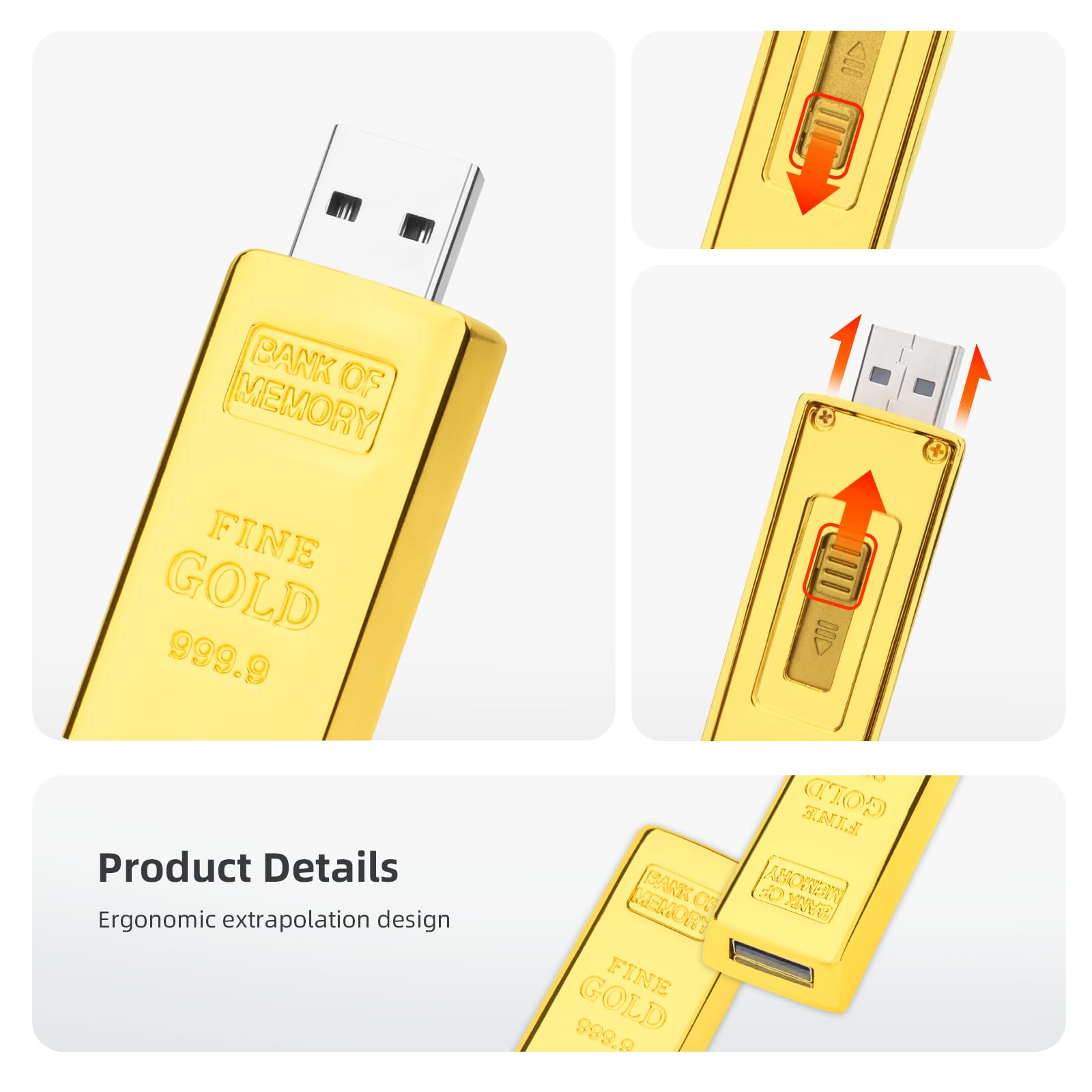 BORLTER CLAMP 64GB Gold Bar USB Flash Drive Novelty Funny Thumb Drive for External Data Storage - View 6 of 8