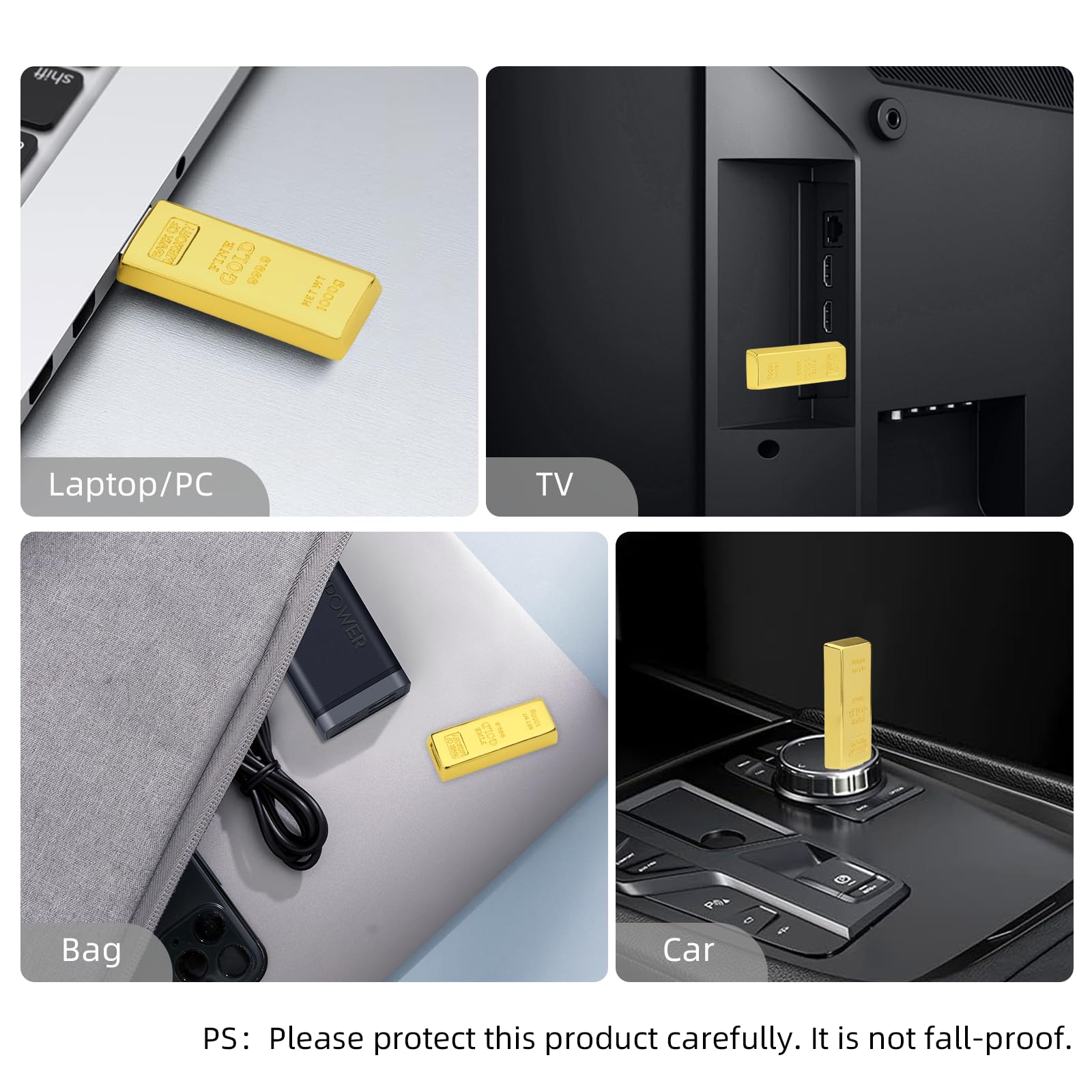 BORLTER CLAMP 64GB Gold Bar USB Flash Drive Novelty Funny Thumb Drive for External Data Storage - View 7 of 8