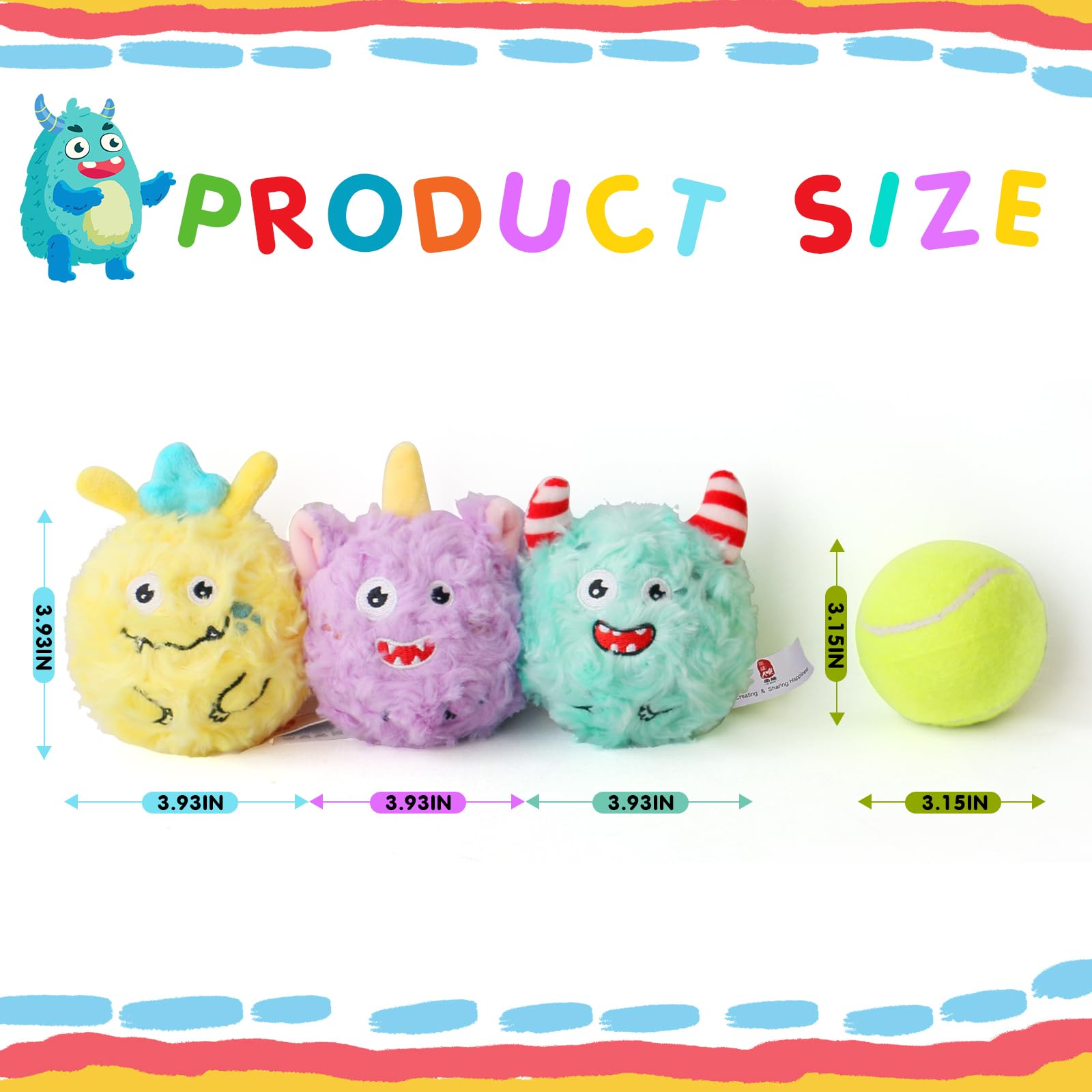 D KING D KING DKING 3Pack Squeaky Dog Balls Funny Puppy Toys Birthday Gift for Small Medium Dogs Monster Ball - View 2 of 5