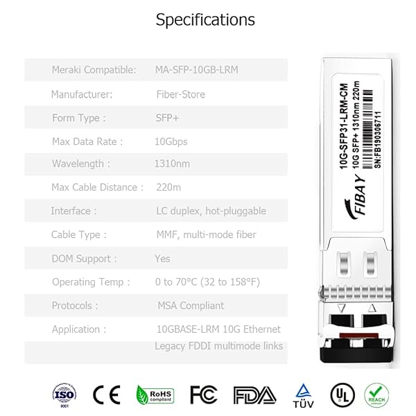 OPSTRAN OPSTRAN 10GBASE-LRM SFP+ Transceiver for Cisco Meraki MA-SFP-10GB-LRM - 1310nm, 220m, DDM, Duplex LC MMF - View 8 of 9